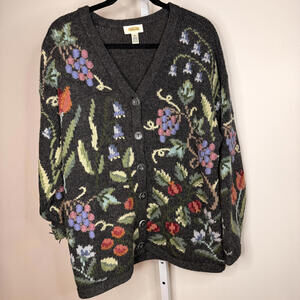 #164 TALBOTS 100% Sz. M  24"-25" PTP Wool Floral Patterned Cardigan Sweater